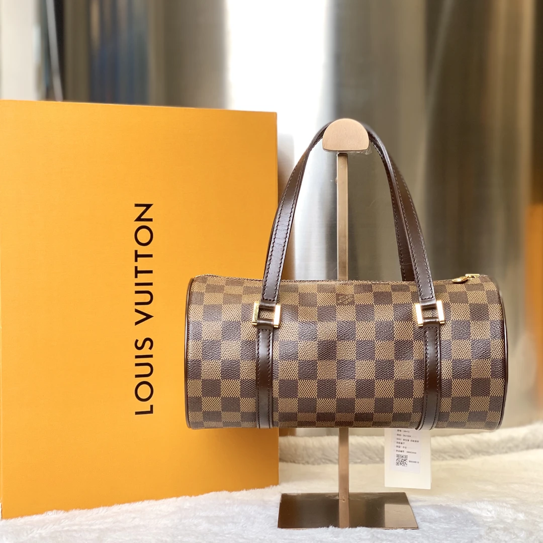 99新 LouisVuitton/路易威登 古有98新LV棋盘格横桶包26巴比龙