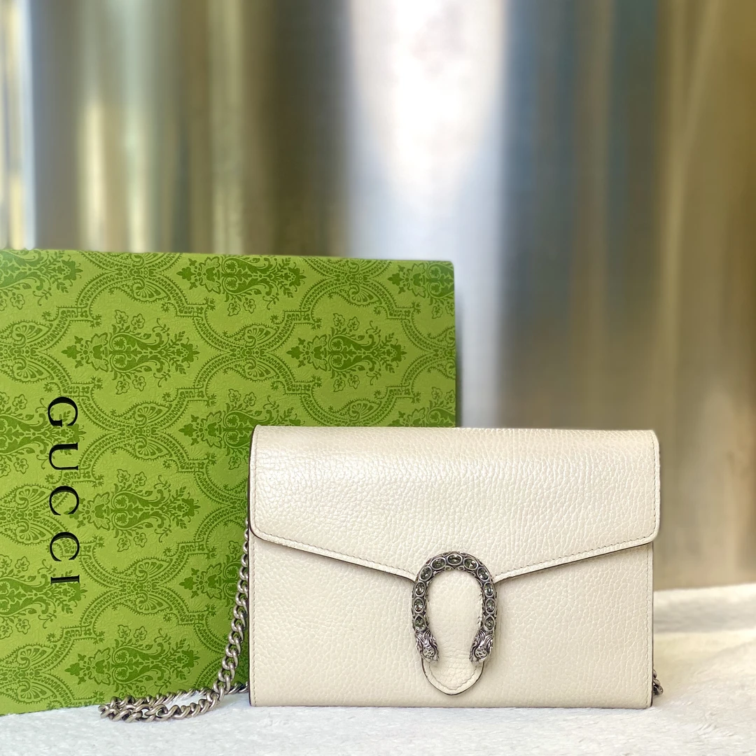 99新 GUCCI/古驰 98新古有/GUCCI白色酒神woc斜挎包小号5432