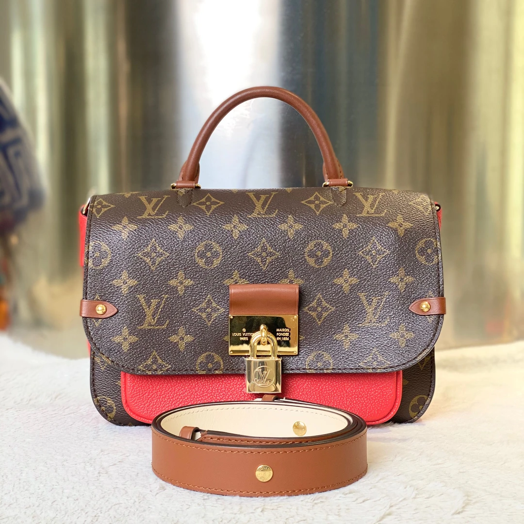 99新 LouisVuitton/路易威登 古有98新LV拼色锁头红色邮差包5904