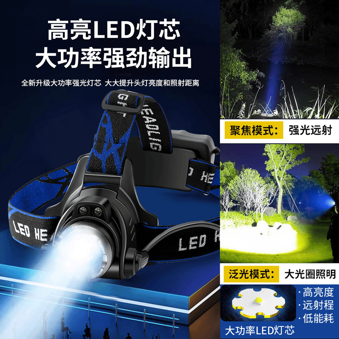 头灯强光充电超亮超长续航钓鱼专用头戴式照明感应夜钓手电筒户外