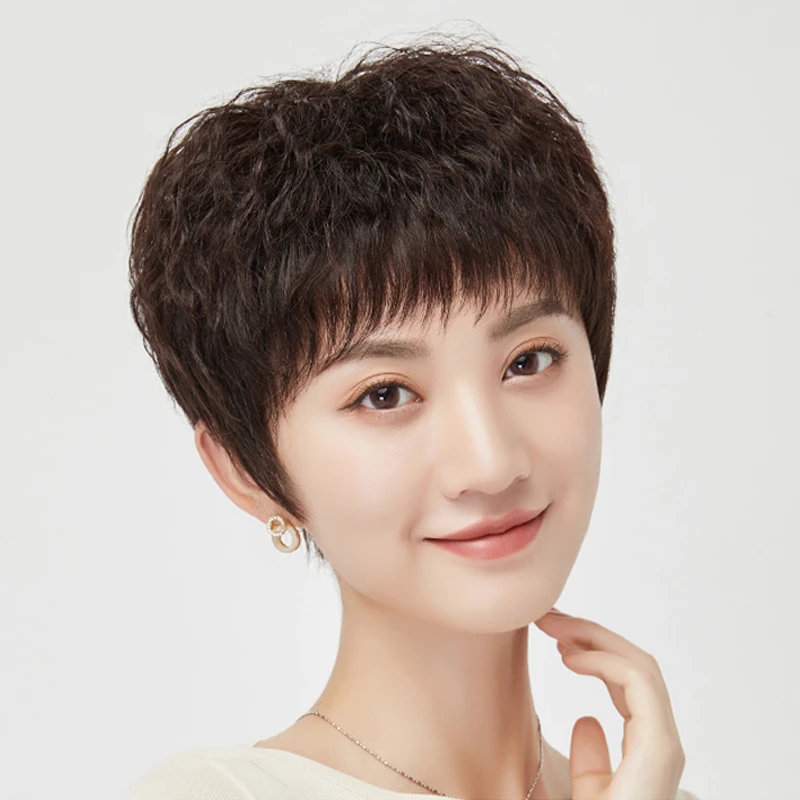 【玉米烫】精剪款全真发中老年女士短卷发持久烫真发妈妈全头发套