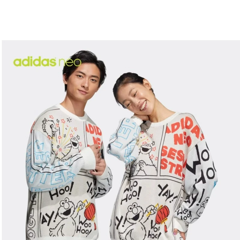Adidas阿迪达斯NEO男女装2022春秋新款芝麻街联名休闲卫衣HD7294