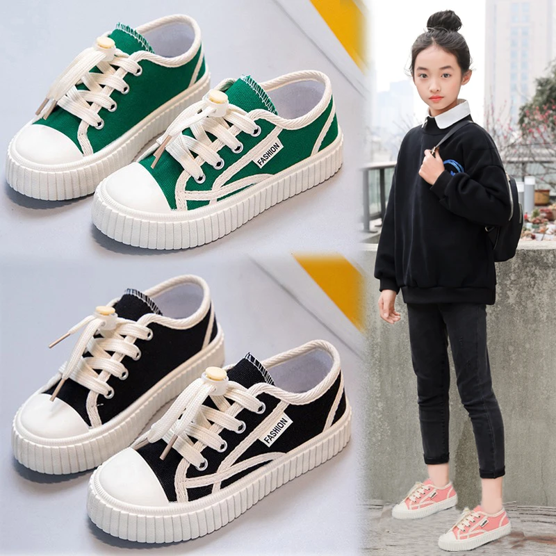 童鞋女童2023春秋新款儿童帆布鞋布鞋中大童女孩板鞋运动透气秋季