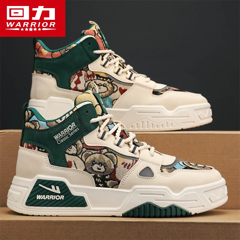 回力男鞋2023年秋冬季新款男士时尚小熊中高帮板鞋百搭休闲鞋子潮