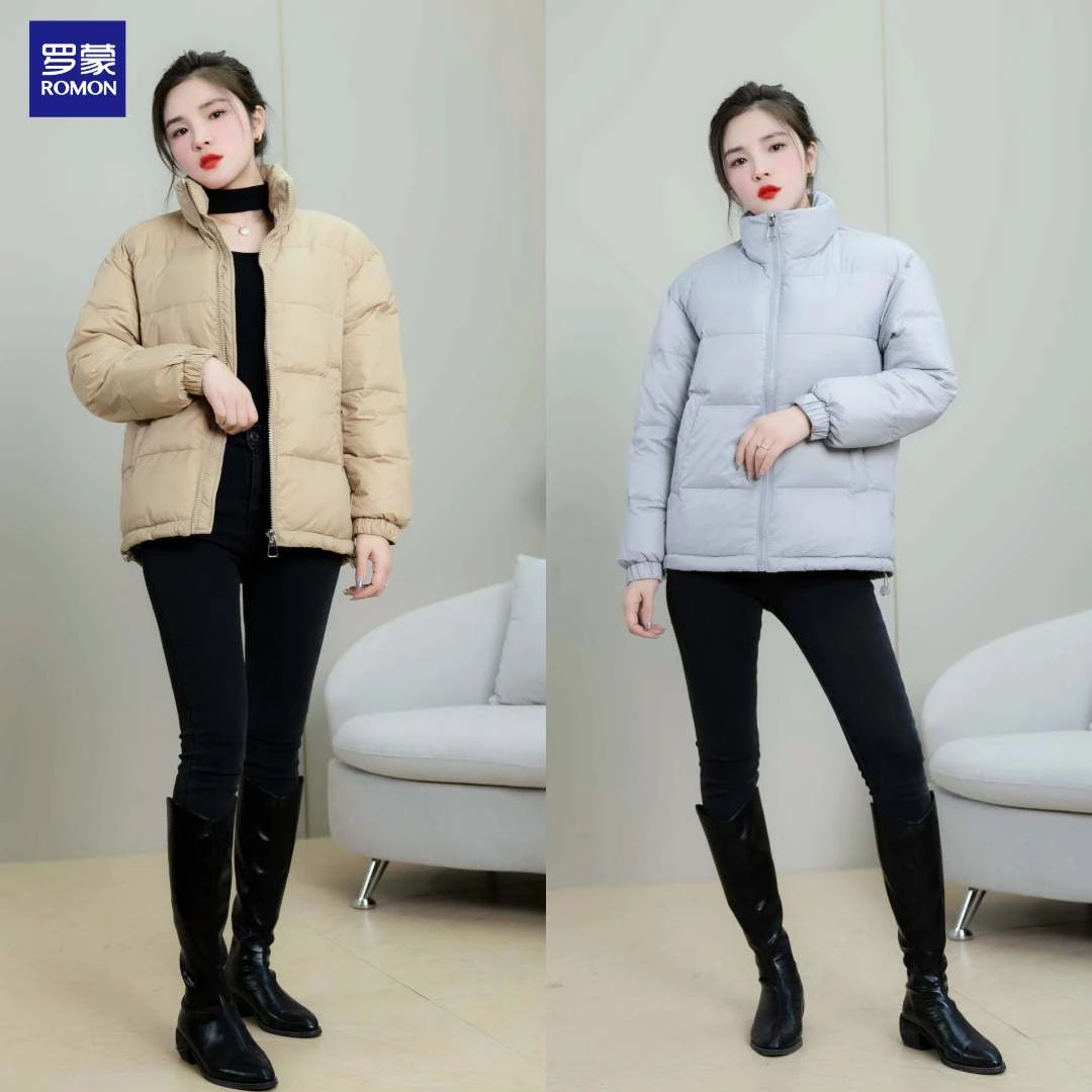 Romon/罗蒙90白鸭绒羽绒服外套时尚女士立领冬季轻薄保暖女装休闲