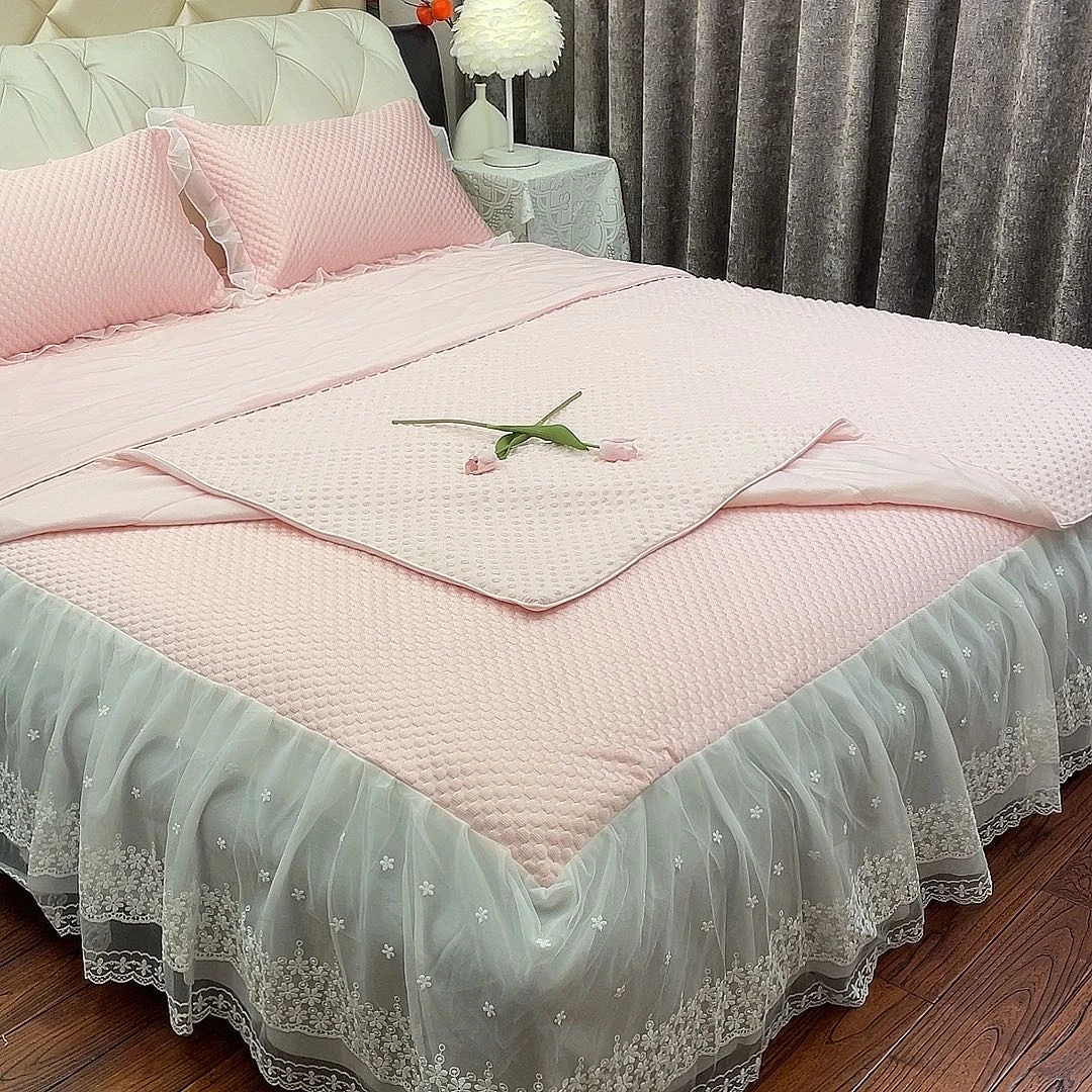 清凉新品凉席A类凉豆豆凉感丝床裙款空调席纯色家用冰丝席四件套