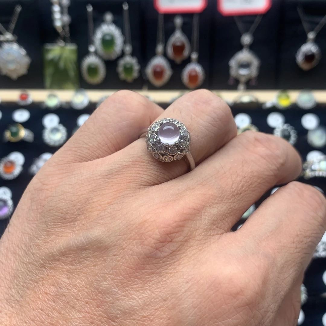 蛇纹石玉戒指银S925镶嵌