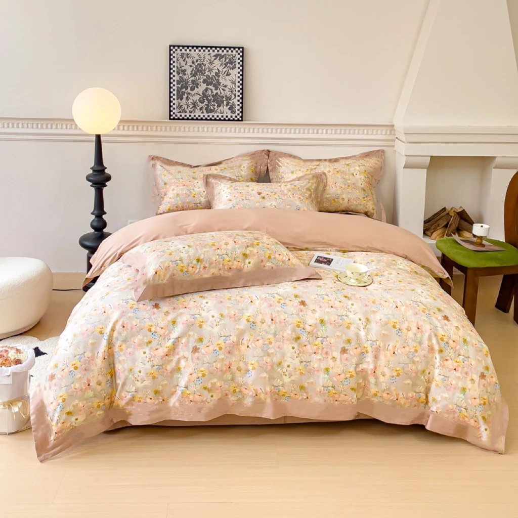 绮丽 全棉贡锻超细长绒棉柔美雅奢高级感轻肤顺滑裸睡四件套