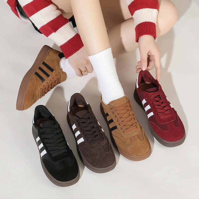 磨砂皮牛皮复古鞋女2024秋季新款百搭厚底大码休闲阿甘鞋运动女鞋