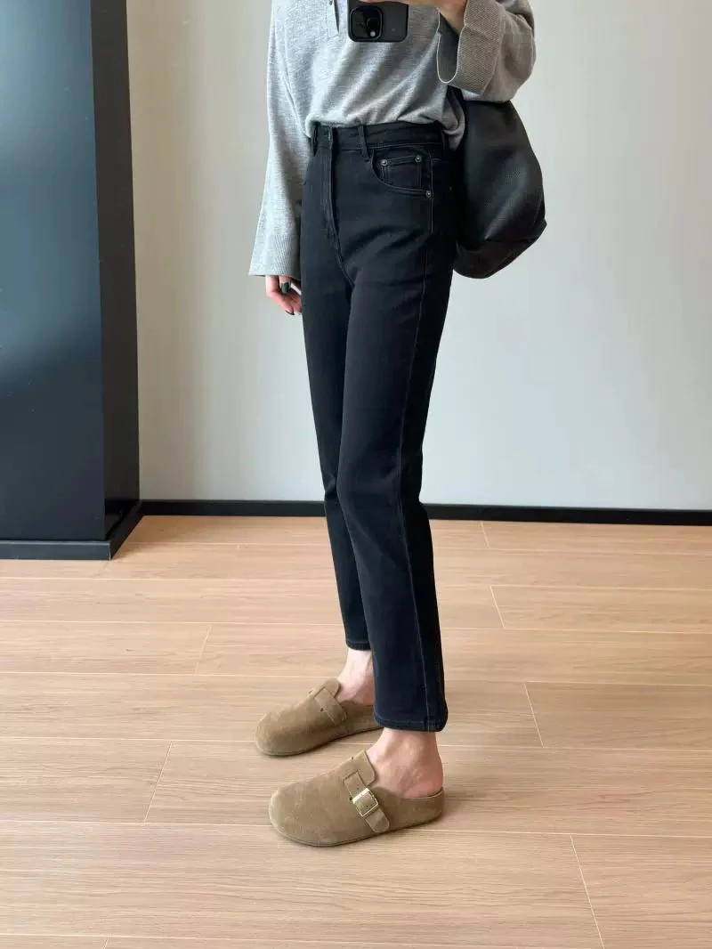 巨显瘦！秋季高腰九分烟管裤直筒弹力竹纤维九分牛仔裤女款法棍裤