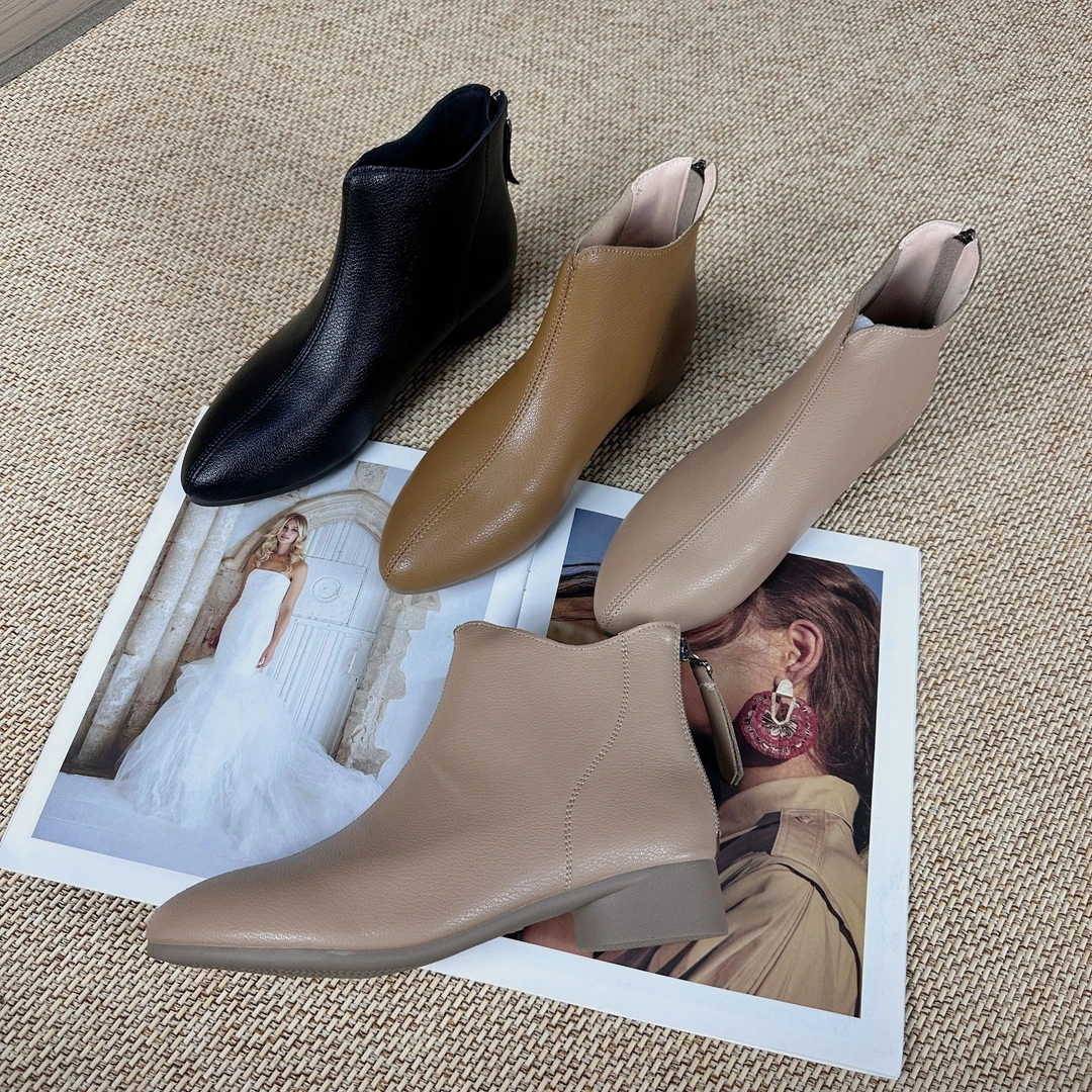 2024新款秋冬尖头气质复古时尚百搭粗跟英伦瘦瘦靴525加绒