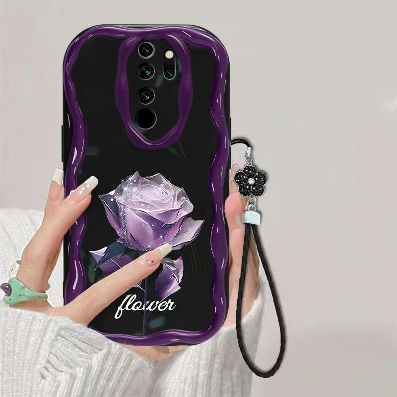 紫色玫瑰适用红米Note8Pro手机壳M1906G7E奶油纹轻奢软壳女防摔in