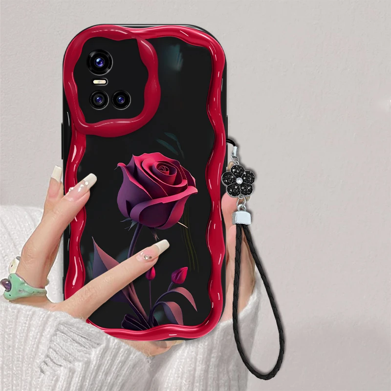 红色玫瑰适用vivos10手机壳全包防摔硅胶s10pro奶油纹网红新款软