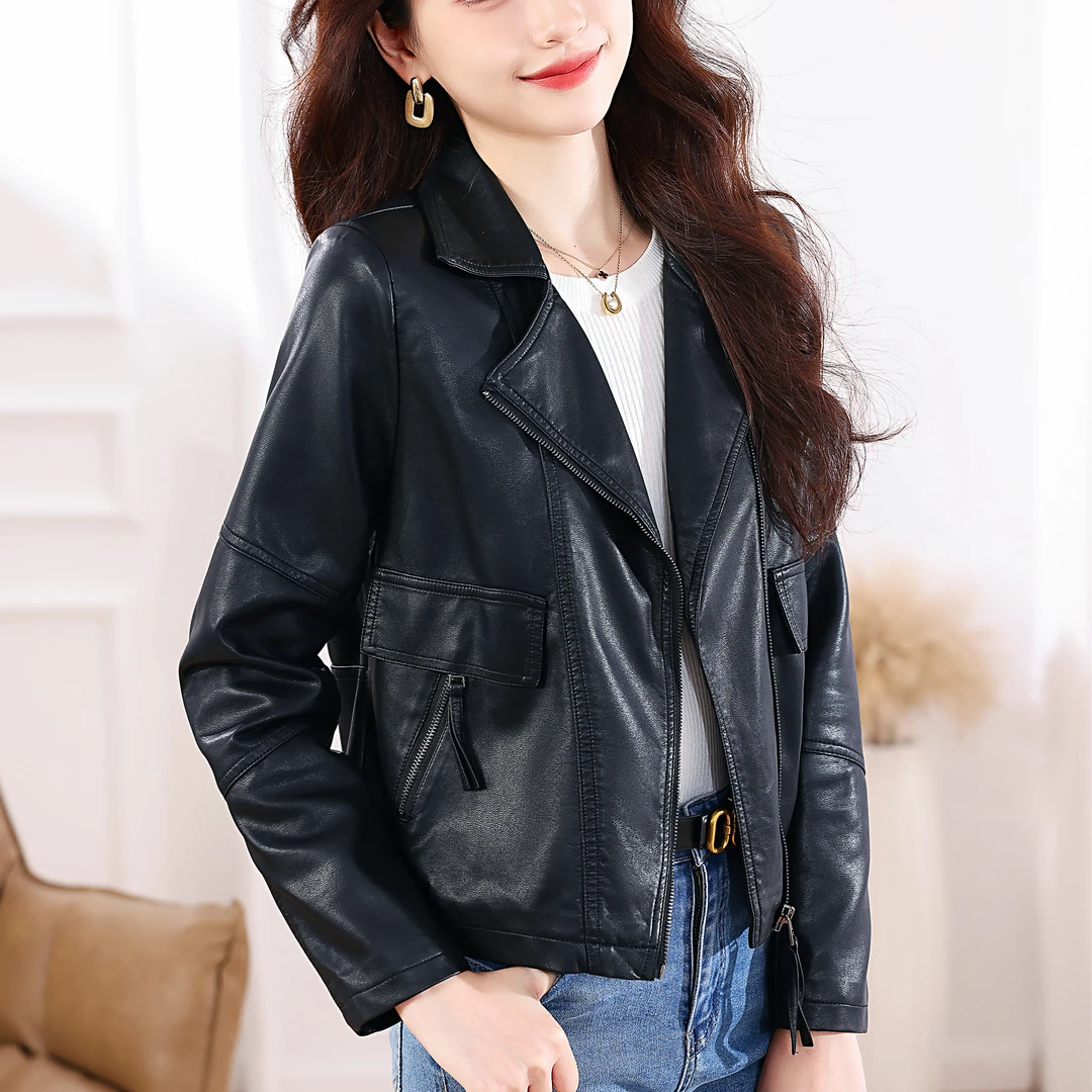 2025秋冬新款皮衣西装领皮外套韩版显瘦女士偶若风皮夹克外套潮