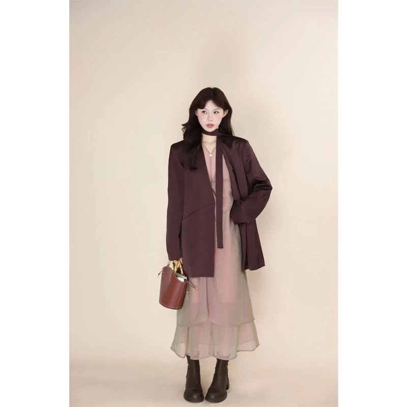 美静安哥拉红醋酸西装XMZH4130