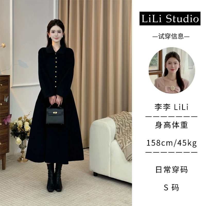 【海德公园】LiLi法式复古千金双面呢黑色大衣 XMZH5010