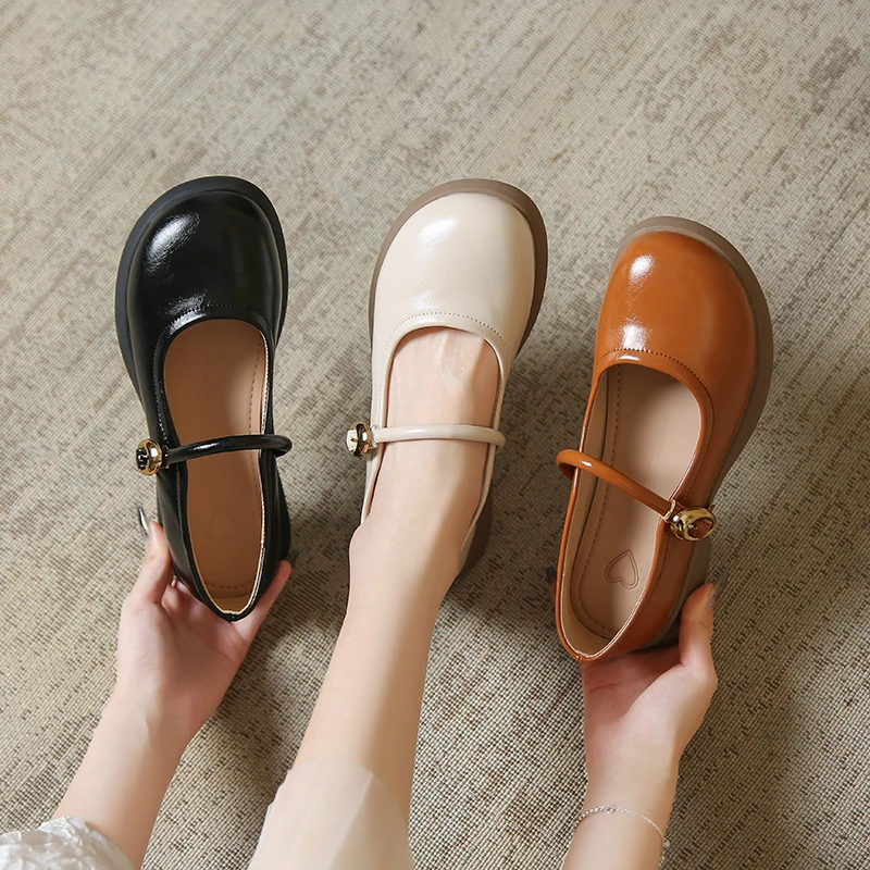 真皮厚底玛丽珍女鞋2024新款秋季配裙子法式小白乐福鞋单鞋小皮鞋