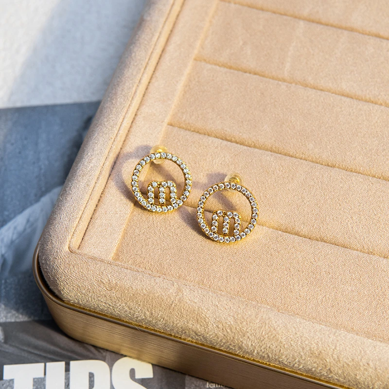 铜合金合成锆石耳饰 轻奢气质时尚个性百搭小巧简约法式精致M小众