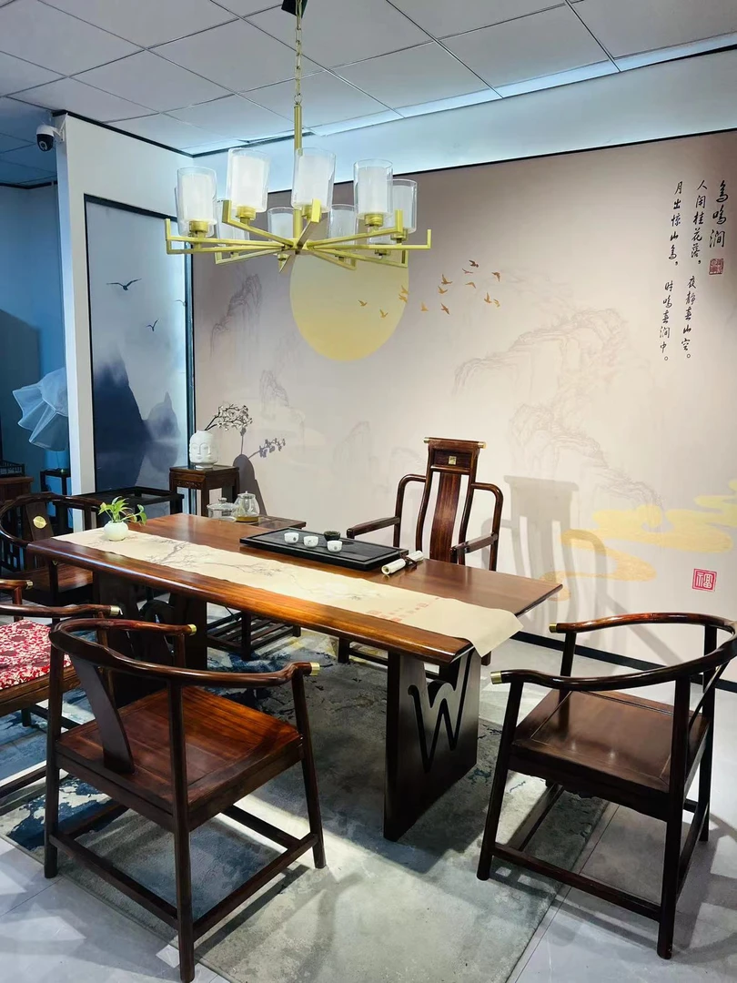 新中式简约大气实木乌金大板办公家用泡茶桌茶台阳台茶桌