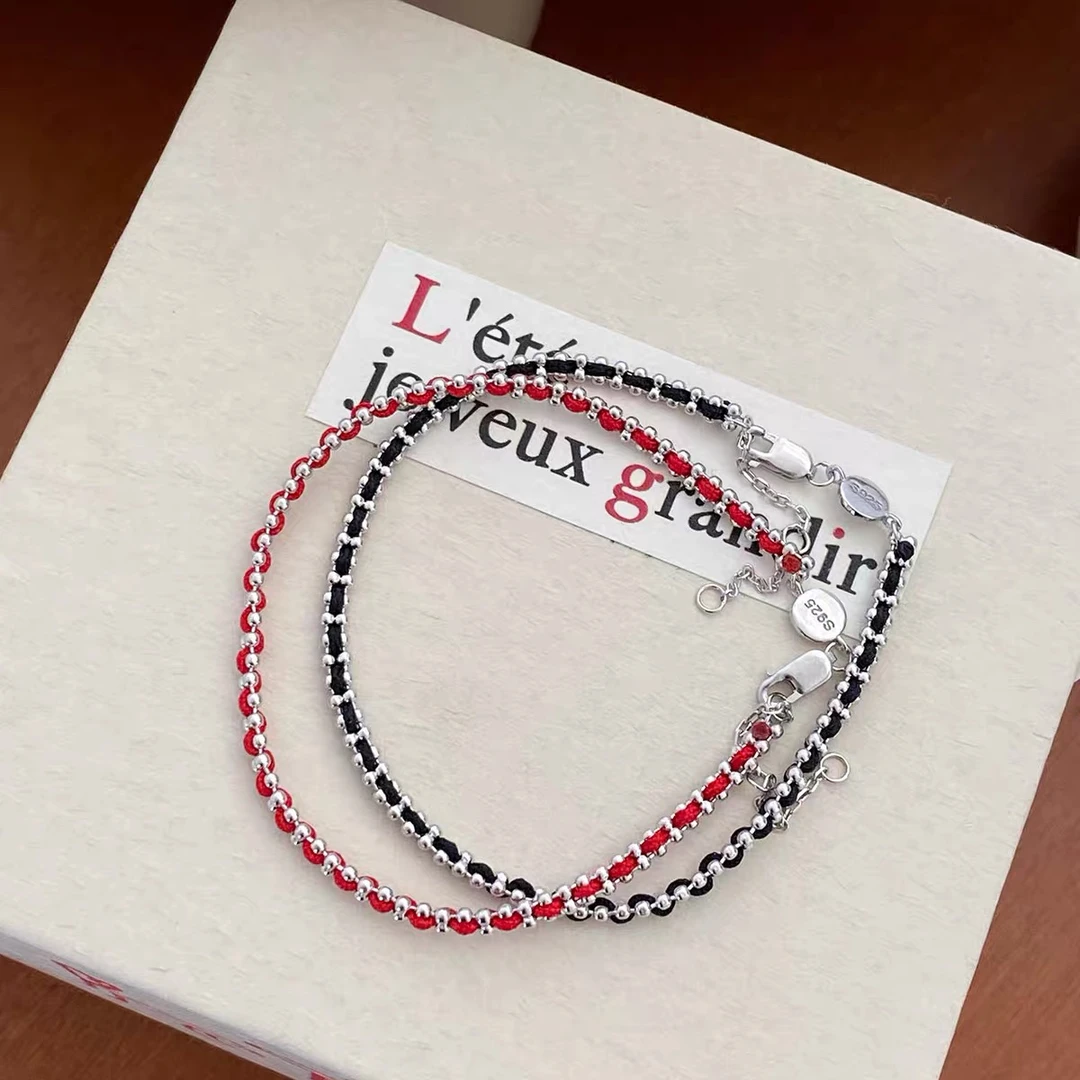 925银手链 明星同款-时尚百搭手工编织红绳轻奢简约款