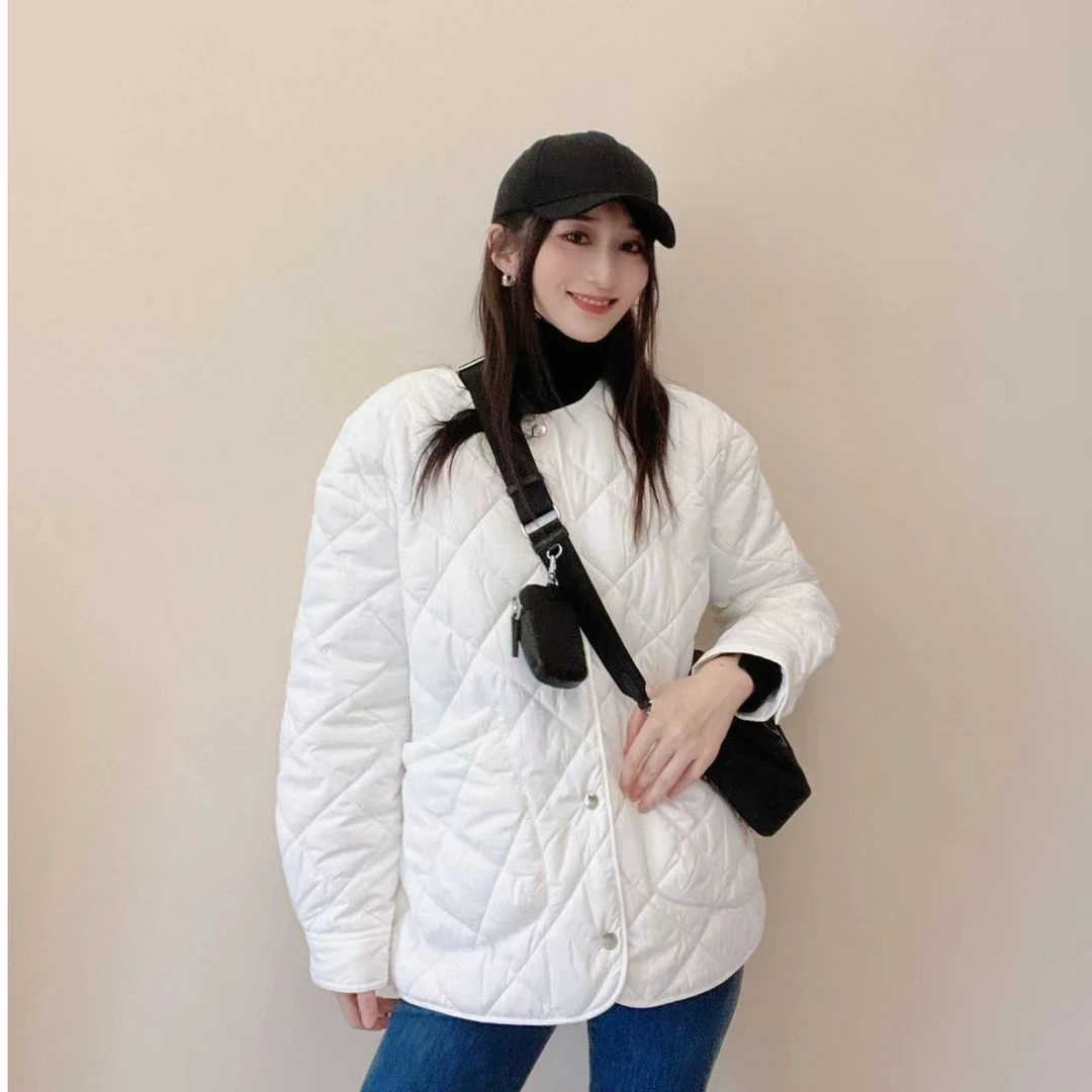 阿玛施AMASS【云上香草】秋冬宽松休闲圆领菱格棉服5400730