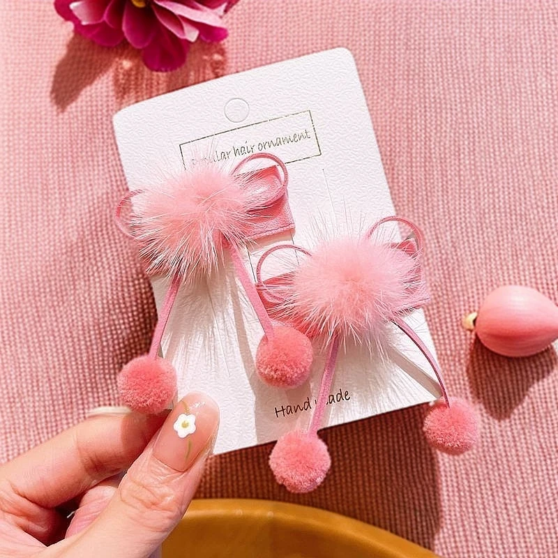 蝴蝶结公主头饰可爱bb夹新年女童小宝宝高级秋冬毛球对夹儿童发卡