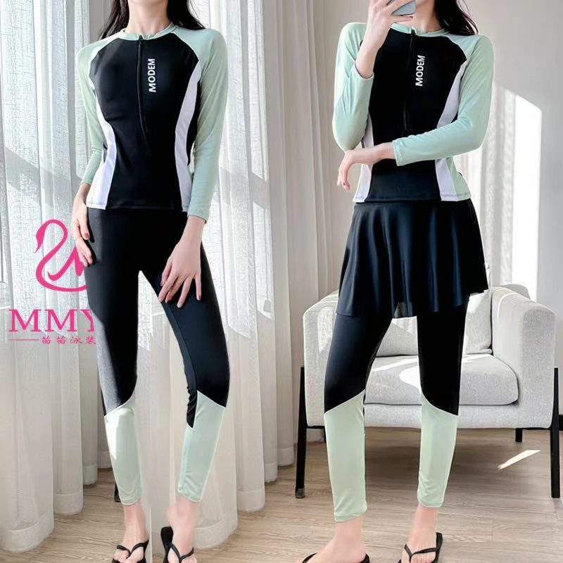 潜水服紧身运动套装新款长袖保守显瘦遮肚大码学生游泳衣女泳装