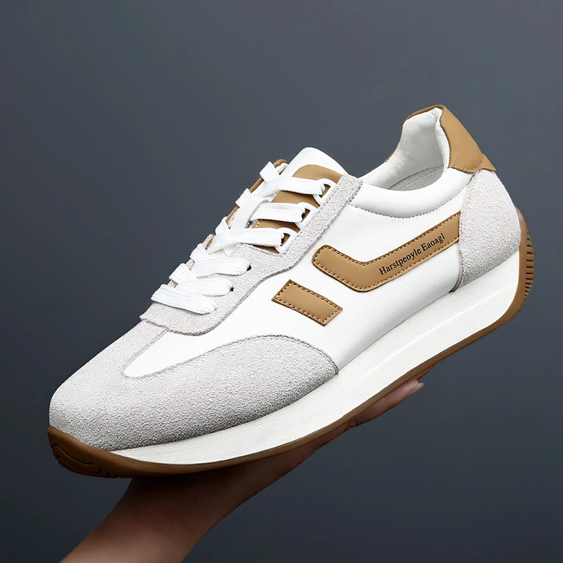 春季透气小白鞋男款厚底板鞋欧洲站男鞋子真皮男士潮牌休闲鞋9071