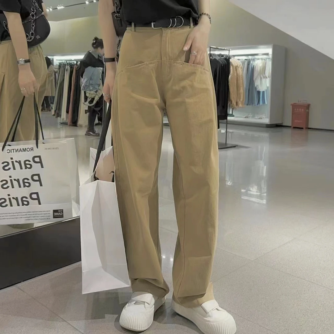 【洁子推荐】7092直筒显瘦休闲裤女生宽松弯刀裤卡其色