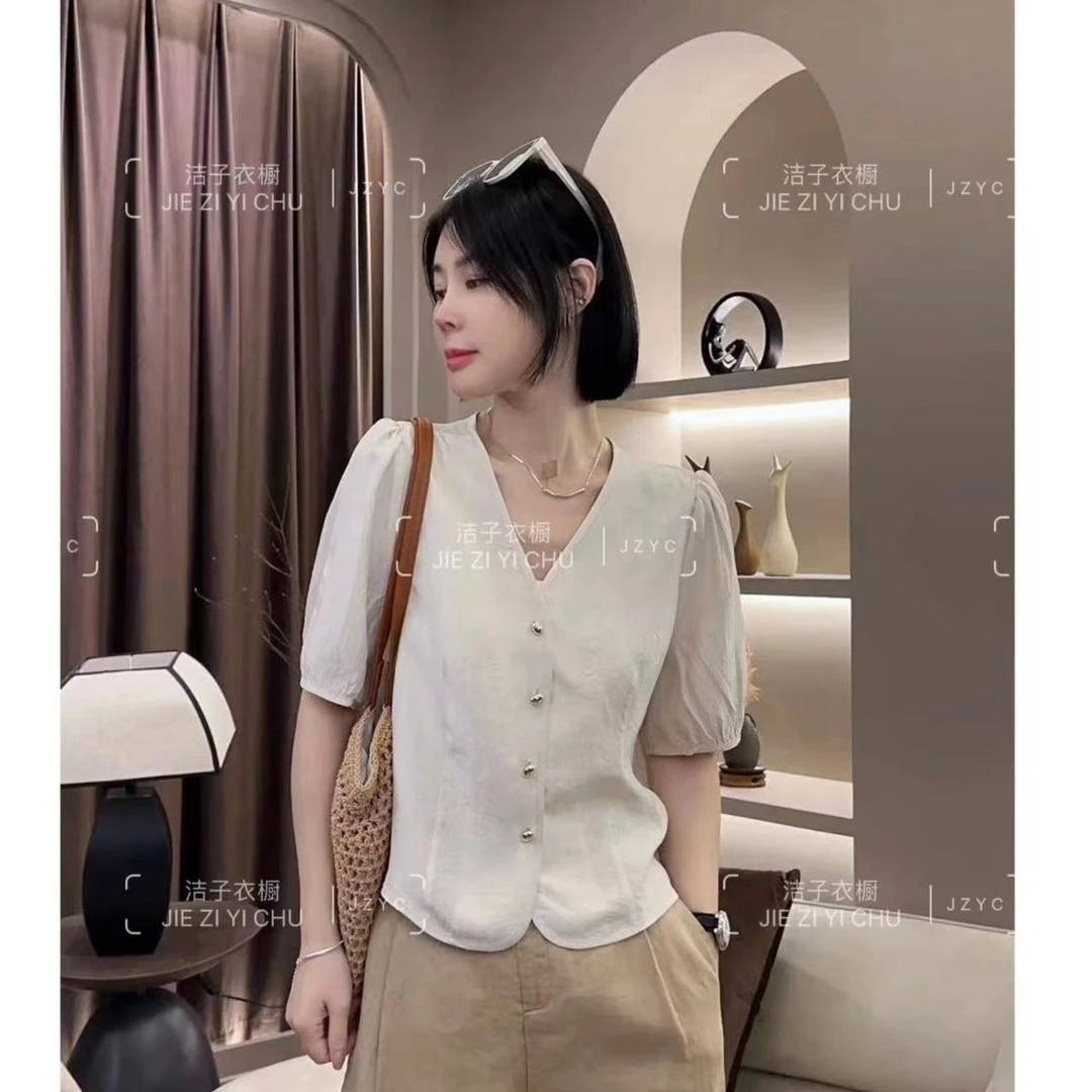【洁子推荐】24358夏季新款法式小香设计V领衬衫上衣JZYC