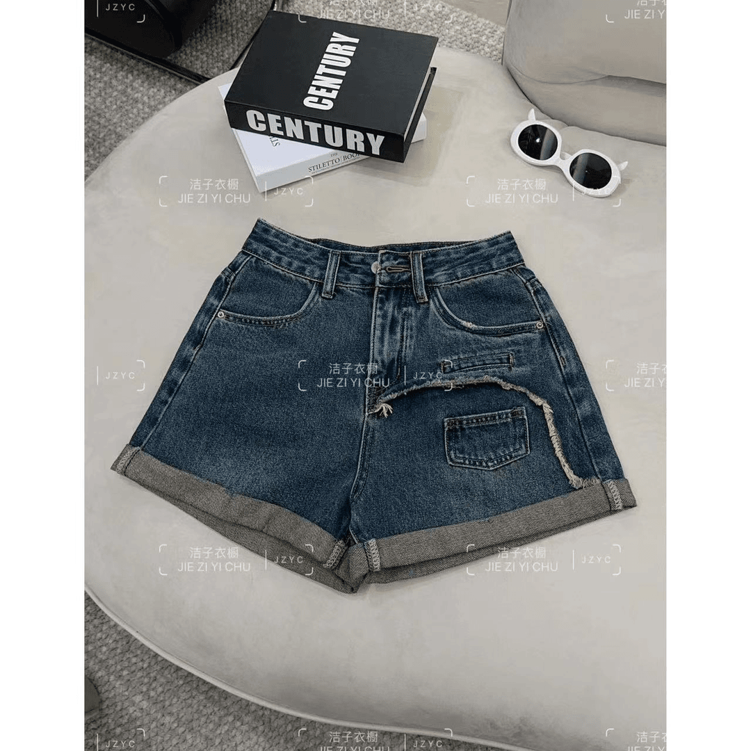 【洁子推荐】2024夏季新款复古风立体剪裁牛仔短裤JZYC24667