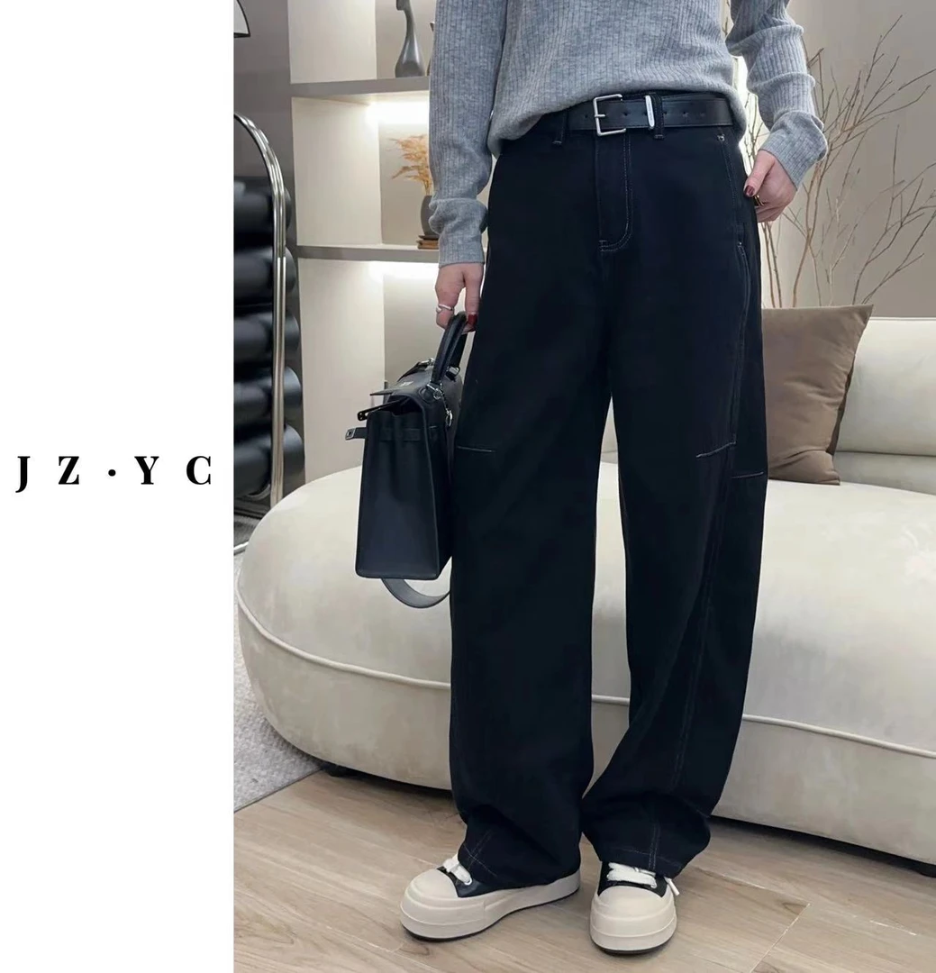 【洁子推荐】2024冬季241249新款韩版磨毛绒弯刀阔腿牛仔裤JZYC