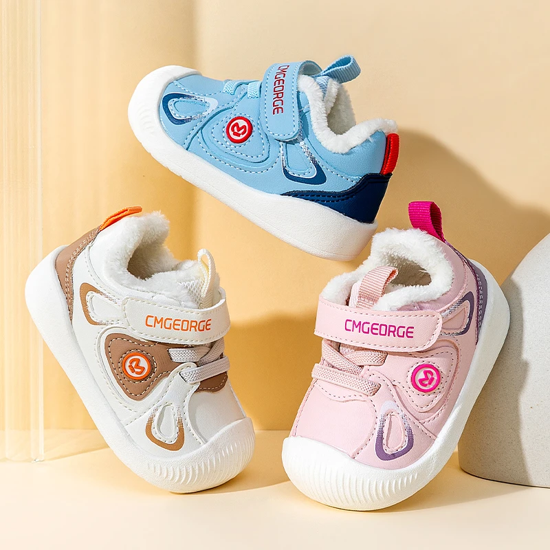 冬季宝宝加绒加厚0-12个月女宝宝学步鞋冬季防滑包头加绒稳稳鞋