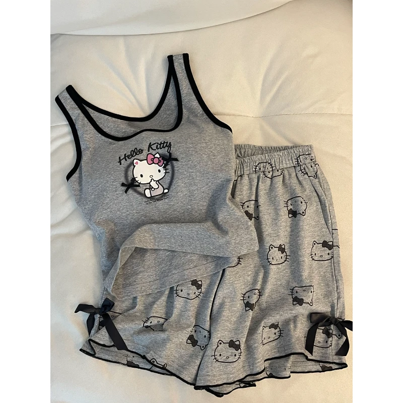 吊带凯蒂猫睡衣女带胸垫2024新款显瘦背心短裤家居服套装可外出