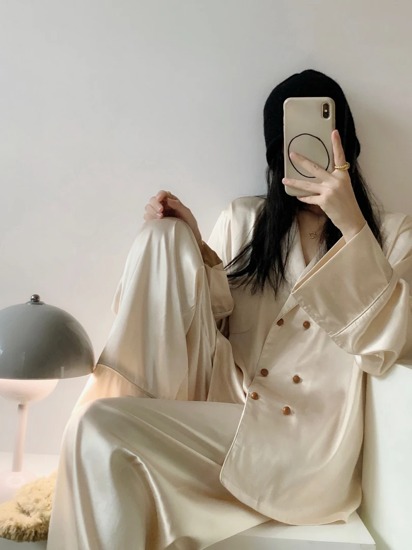 长袖睡衣女夏季法式高级新款宫廷风开衫长裤家居服两件套女款