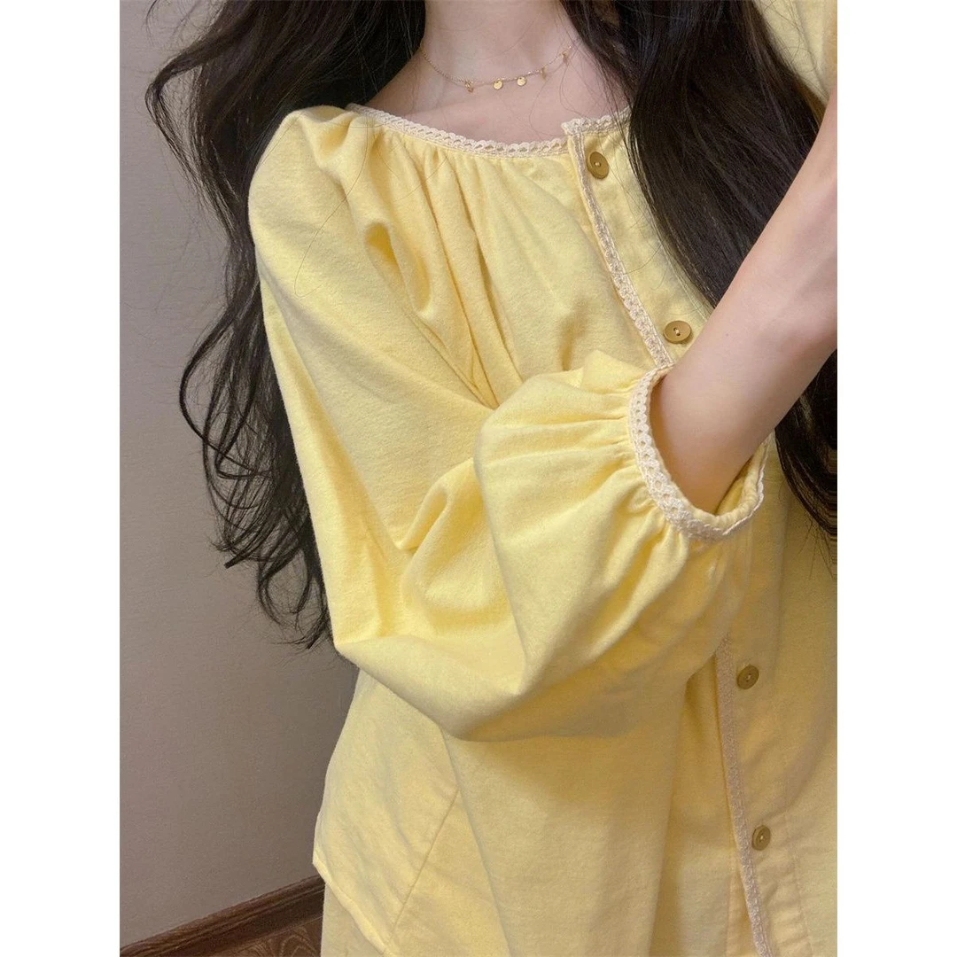 【简约双层纱布】韩版睡衣女春秋2024新款高级长袖长裤家居服套装