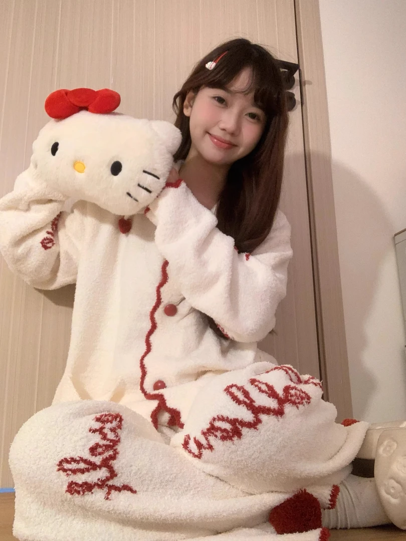 【字母撞色】韩系半边绒睡衣女冬款加绒加厚大码家居服套装可外穿