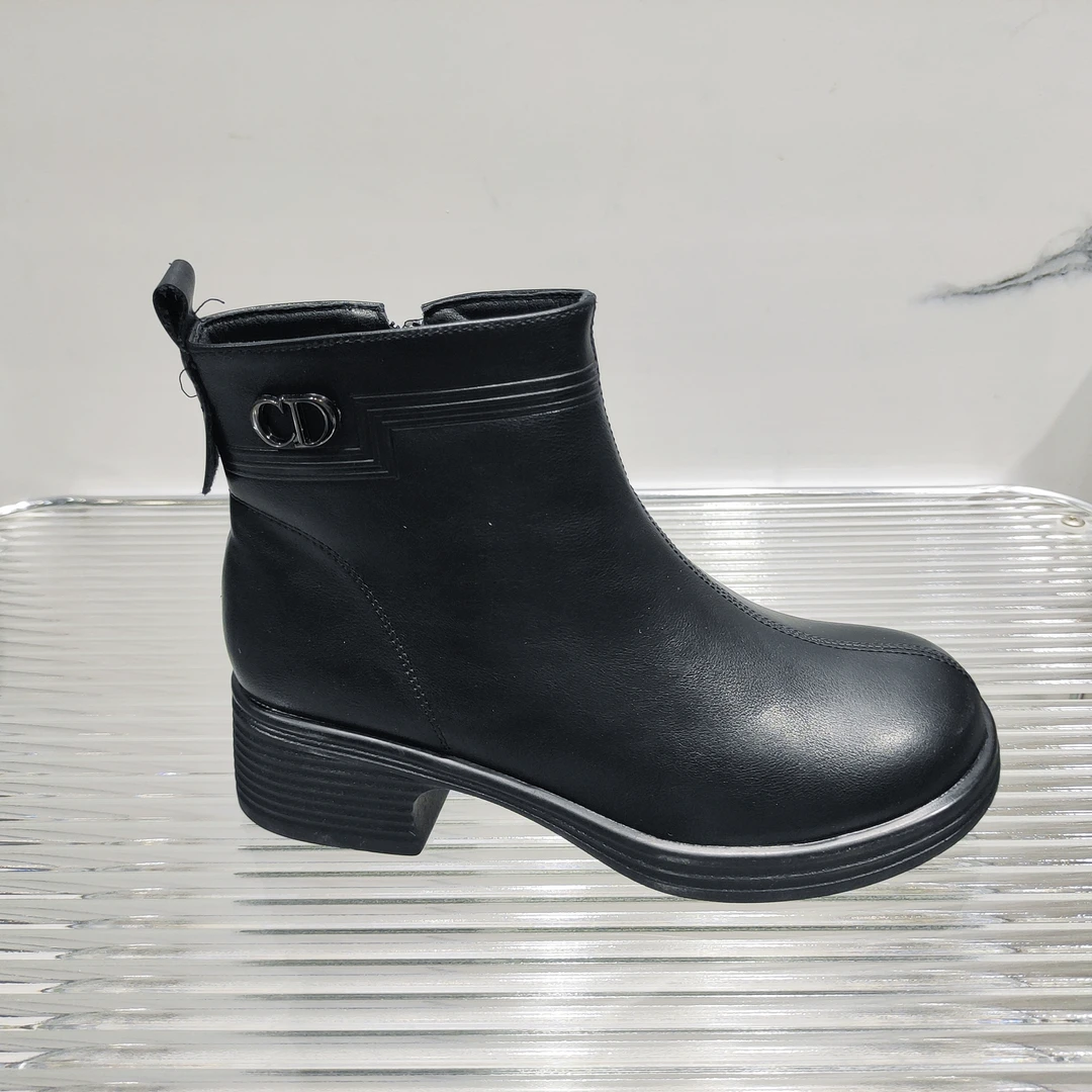 秋冬季时尚百搭粗跟侧拉链圆头加绒保暖短靴6265(加绒)