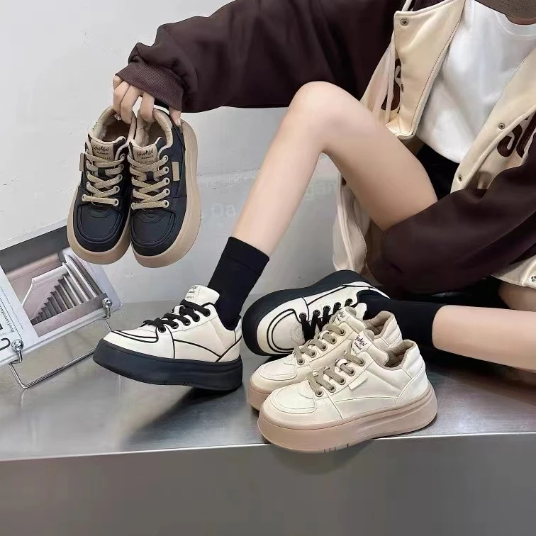 韩版大头娃娃丑萌鞋秋冬系带百搭熊猫拼色松糕厚底休闲鞋99-5011