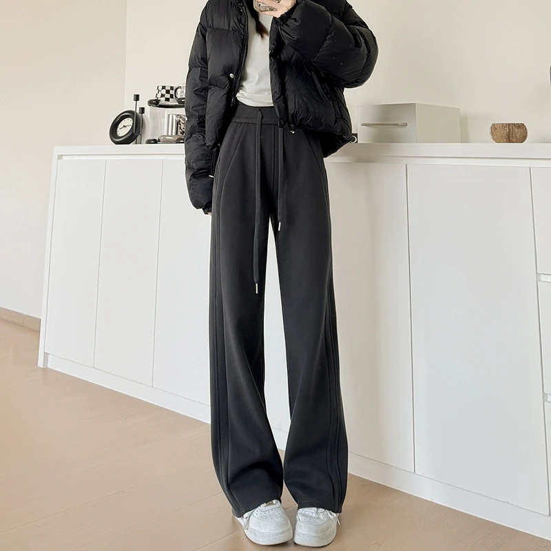 灰色lulu同款运动裤女春秋冬2025新款宽松直筒小个子窄版阔腿卫裤