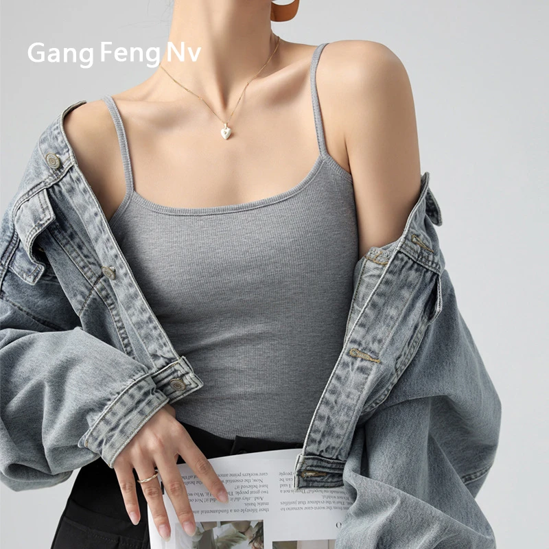 打底背心小吊带女夏季2025新款西装内搭遮副乳螺纹棉春秋灰色外穿
