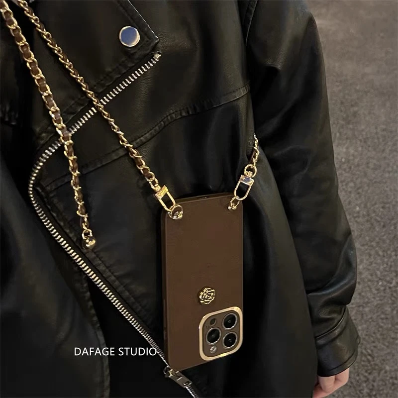 高级山茶花苹果14Promax手机壳15斜跨13Pro软12/11个性XSmax创意