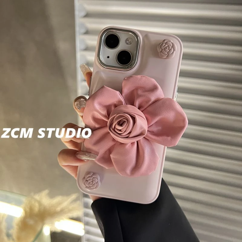 粉色绒布花ins适用iPhone15ProMax苹果14手机壳11软胶13女12可爱X