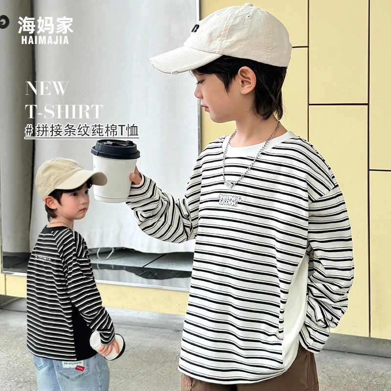 男童t恤春秋款儿童条纹长袖2025春装新款上衣男孩打底衫潮|24aa17
