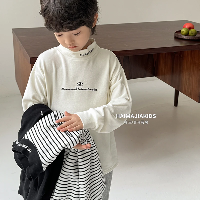 男童半高领打底衫秋冬2025新款冬装儿童长袖t恤保暖上衣潮|24da02