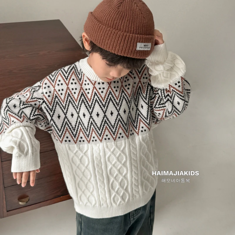 男童毛衣秋冬款儿童针织衫2024冬装新款圆领毛线衣童装|24dp04