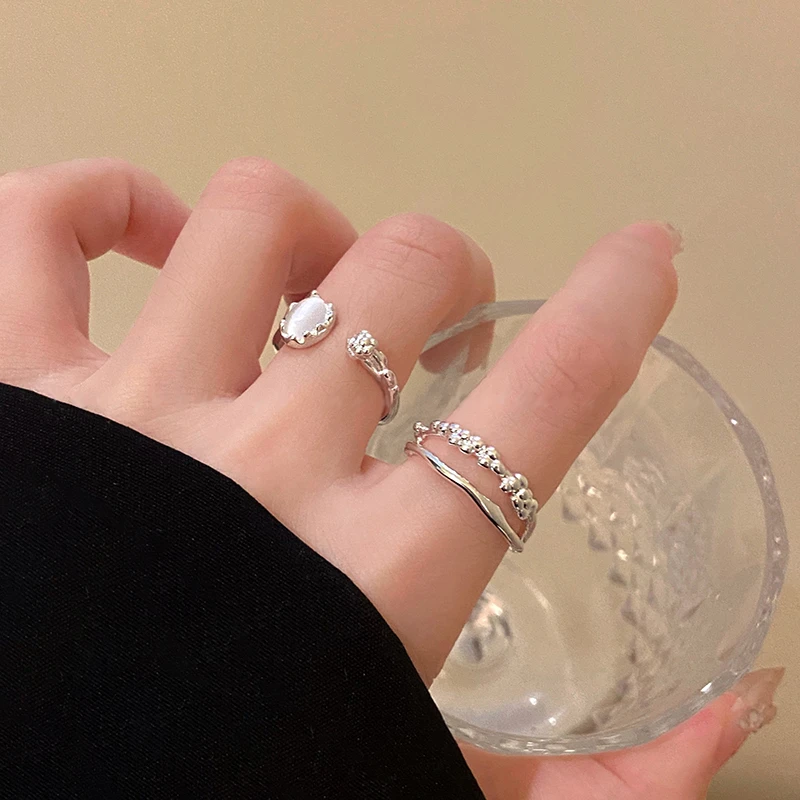 铜合金戒指 白月光食指戒女高级感可调节戒指个性甜酷风开口指环