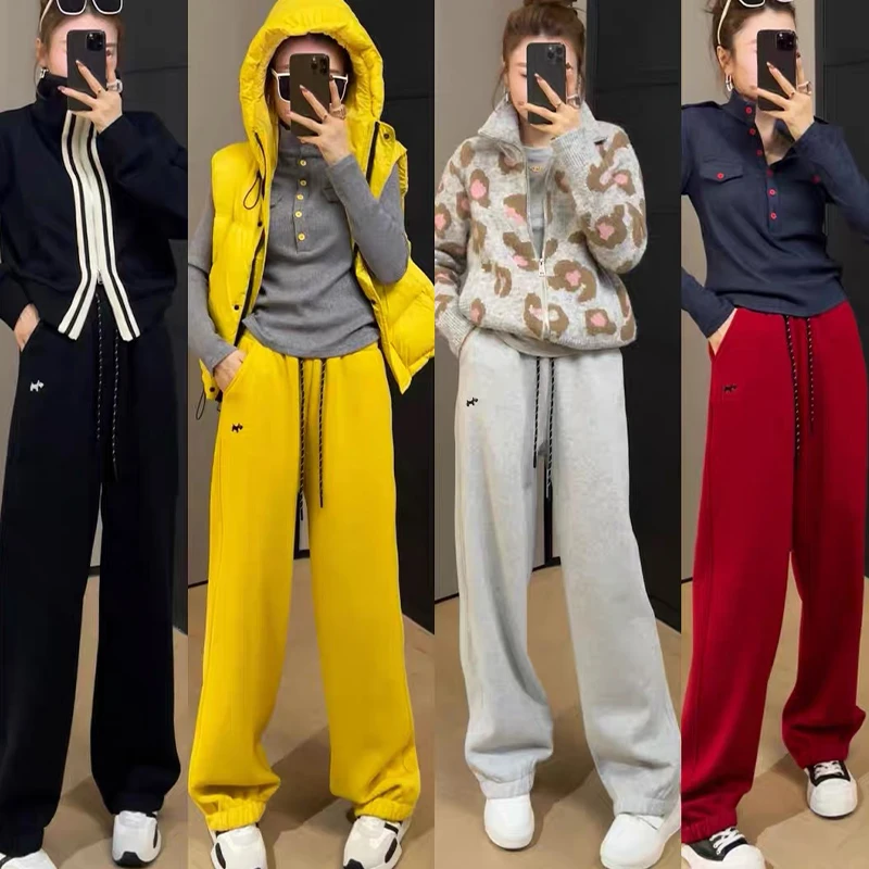 (衣兮小狗刺绣加绒卫裤)秋冬抽绳束脚加绒保暖时尚休闲运动长裤W