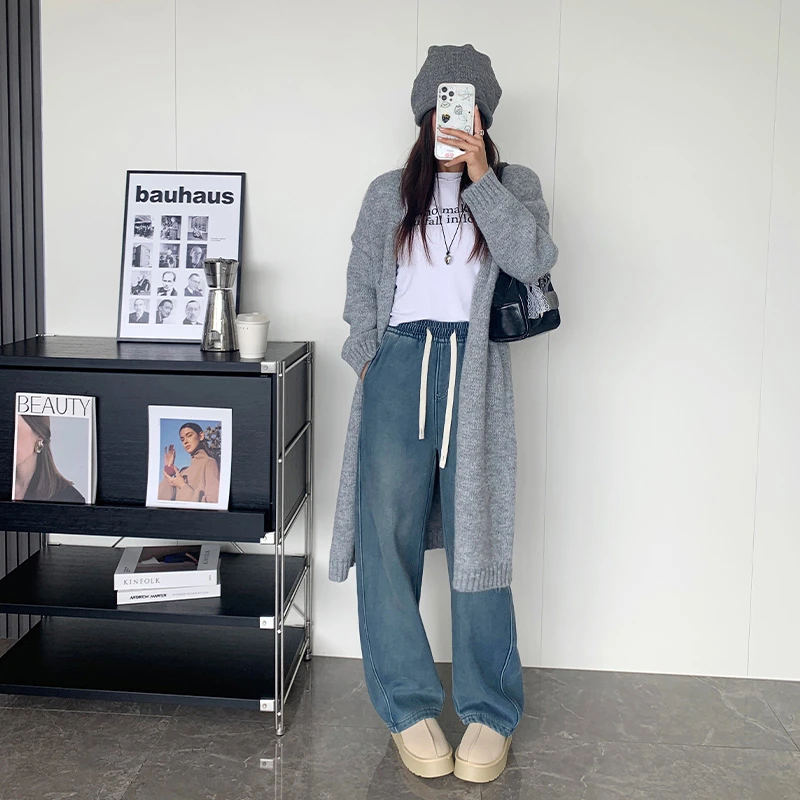 （衣兮复古丹宁香蕉裤）2477 秋冬季复古怀旧质感加绒百搭休闲裤Q