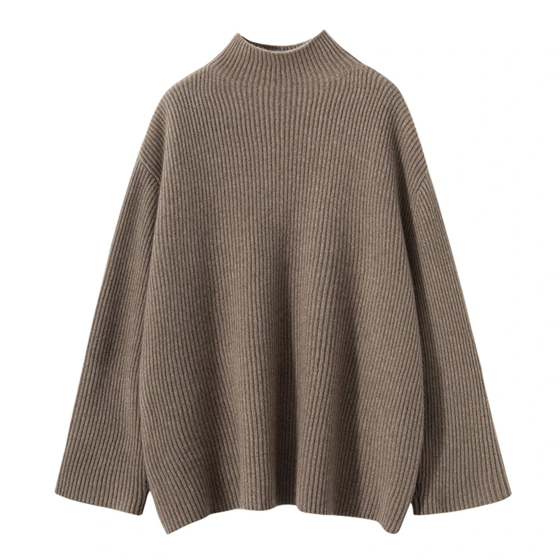 100%纯山羊绒女士半高领加厚宽松双元宝大克重秋冬休闲针织衫毛衣